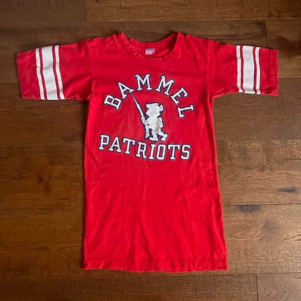 Champion Football T-Shirt Womens Medium Red Vintage 70s Americana Baby Tee